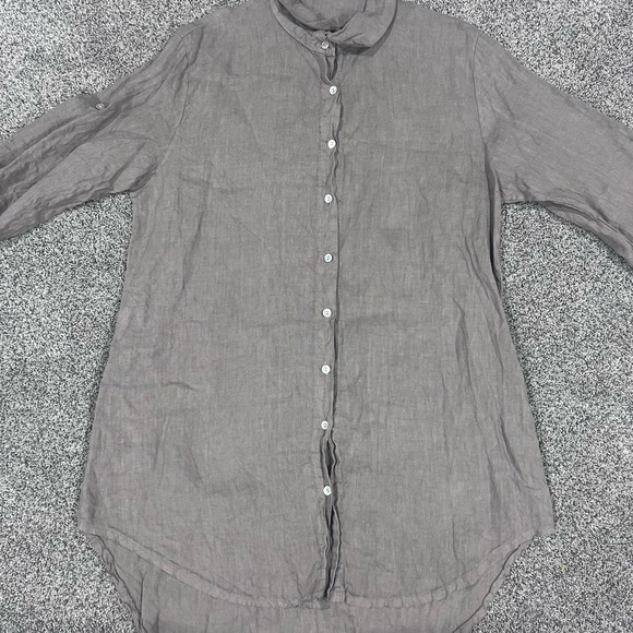 Modamalfi Made In Italy 100% Linen Button Front Shirt Dress Taupe Grey M/L - Picture 1 of 9